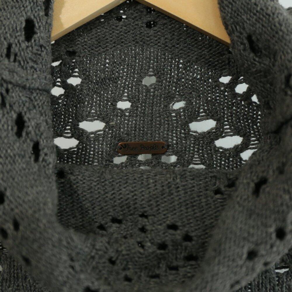 Free People Gray Open Knit Crochet Turtleneck Sweater Women’s M/L Scallop Hem - Picture 4 of 8
